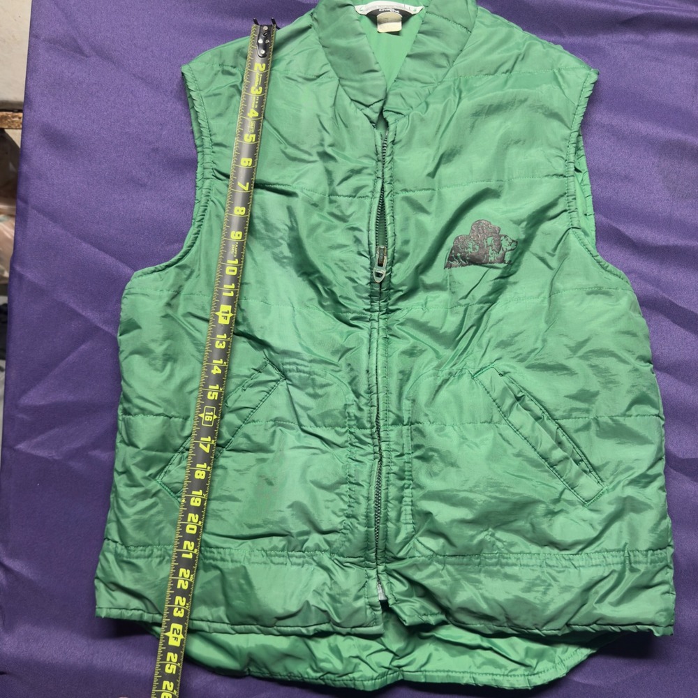 Vintage 80s Chalk Line Hunting Dog Vest Green Quilted Zip Up Mens L Outdoors - Picture 5 of 6